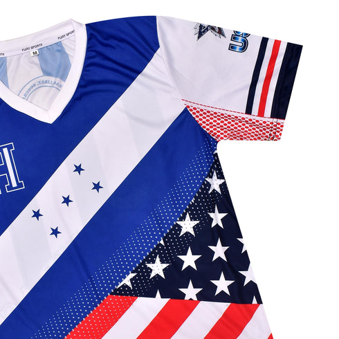 Fury Honduras and USA Flag Mix Soccer Jersey Design for Men/Women/Unisex