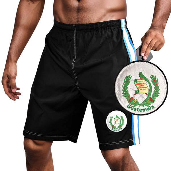 Men's All Countries Embroidered Logo Lightweight Athletic Gym Running Workout Sports Basketball Shorts wt Zipper Pockets for USA, Mexico, Colombia etc