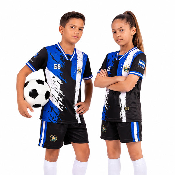 Fox & Fury El Salvador Kids Soccer Jersey Set – Shirt & Shorts