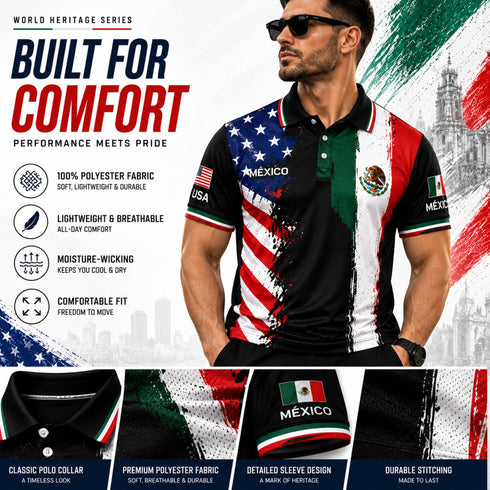 Fox & Fury Mexico & USA Split Polo Collar Soccer Jersey – Unisex