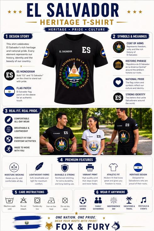 Fox & Fury El Salvador Heritage Soccer Jersey – Black – Unisex