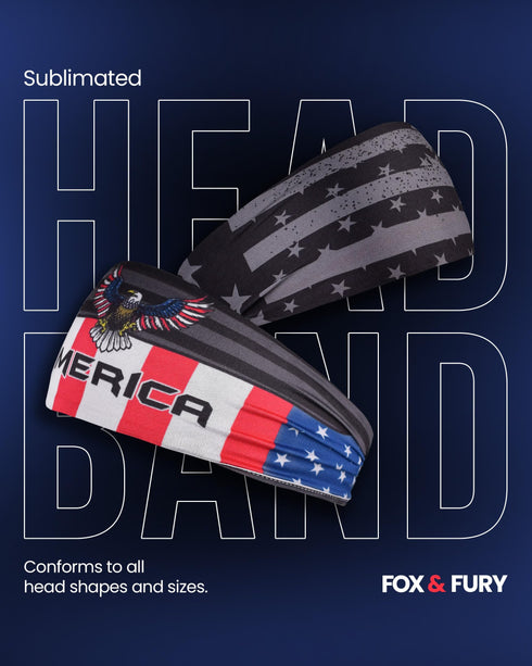 Reversible Patriotic USA Headband – 2 Styles in 1: Eagle Print on One Side & Matte Black American Flag on The Other – Non-Slip Stretch Fit for Gym, Sports, Men & Women