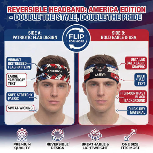 Fox & Fury USA Reversible 2-in-1 Flag Headband