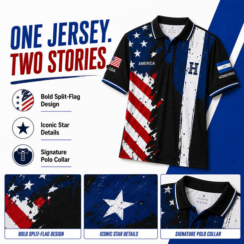 Fox & Fury Honduras & USA Split Polo Collar Soccer Jersey – Unisex