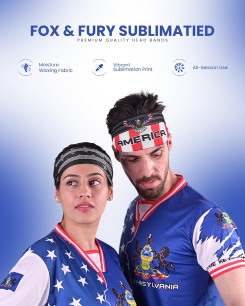 Reversible Patriotic USA Headband – 2 Styles in 1: Eagle Print on One Side & Matte Black American Flag on The Other – Non-Slip Stretch Fit for Gym, Sports, Men & Women