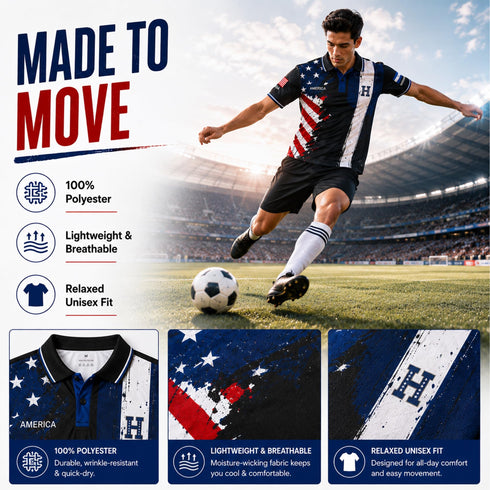 Fox & Fury Honduras & USA Split Polo Collar Soccer Jersey – Unisex