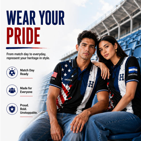 Fox & Fury Honduras & USA Split Polo Collar Soccer Jersey – Unisex