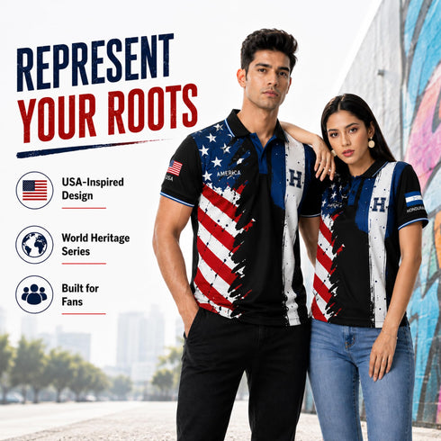 Fox & Fury Honduras & USA Split Polo Collar Soccer Jersey – Unisex