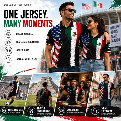 Fox & Fury Mexico & USA Split Polo Collar Soccer Jersey – Unisex