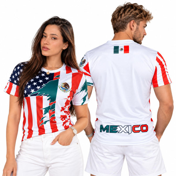 Fox & Fury Mexican Heritage Soccer Jersey – Mexico & USA White Stripes – Unisex