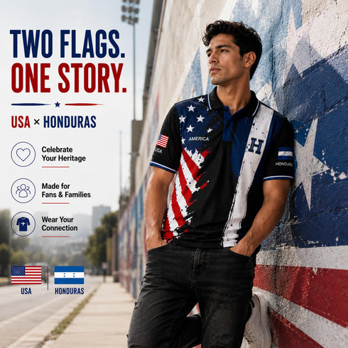 Fox & Fury Honduras & USA Split Polo Collar Soccer Jersey – Unisex