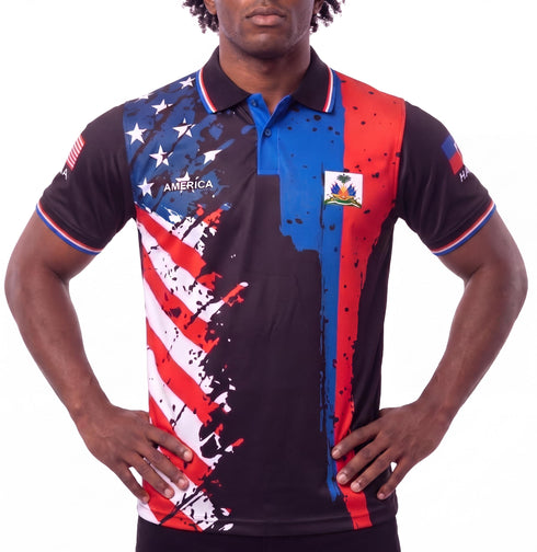Fox & Fury Haiti & USA Split Polo Collar Soccer Jersey – Unisex