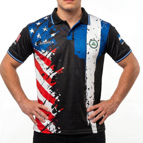 Fox & Fury Nicaragua & USA Split Polo Collar Soccer Jersey – Unisex