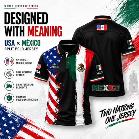 Fox & Fury Mexico & USA Split Polo Collar Soccer Jersey – Unisex