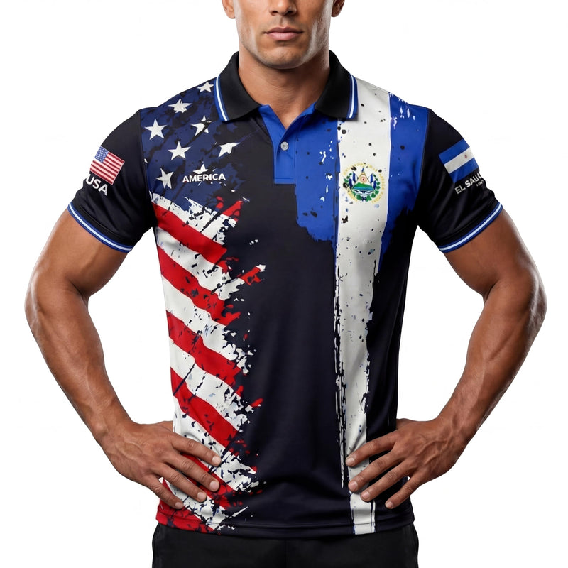 Fox & Fury El Salvador & USA Split Polo Collar Soccer Jersey – Unisex