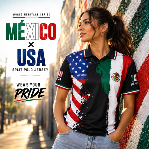 Fox & Fury Mexico & USA Split Polo Collar Soccer Jersey – Unisex