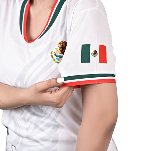 Fury Mexico Soccer Jersey -v- Neck Ripped Flag Design Black White and Green - Women