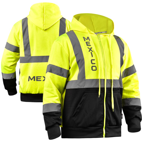Fury's Full-Zip High Visibility Reflective Safety Hoodie Jacket - Representing Men and Women of Mexico, Honduras, El Salvador, and Guatemala in Style Menswear Coats Outdoor Day Fashion Long Sleeve