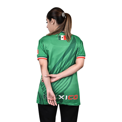 Fury Mexico Soccer Jersey -v- Neck Ripped Flag Design Black White and Green - Women