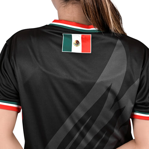 Fury Mexico Soccer Jersey -v- Neck Ripped Flag Design Black White and Green - Women