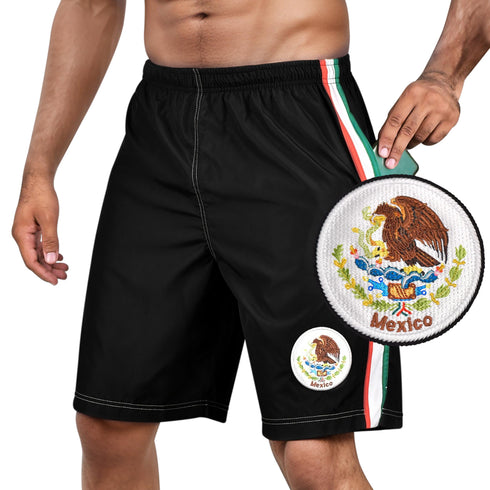 Men's All Countries Embroidered Logo Lightweight Athletic Gym Running Workout Sports Basketball Shorts wt Zipper Pockets for USA, Mexico, Colombia etc