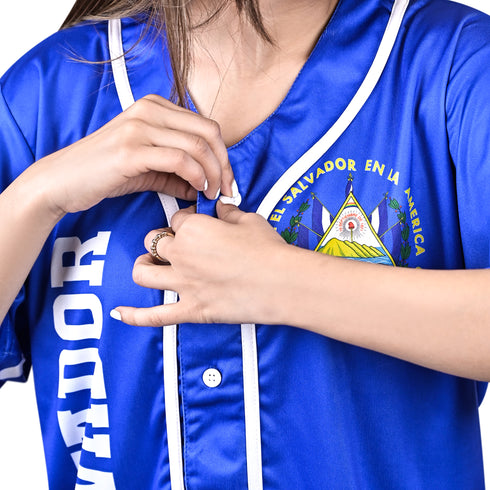 Fury El Salvador Black White and Blue Baseball Jersey - Womens