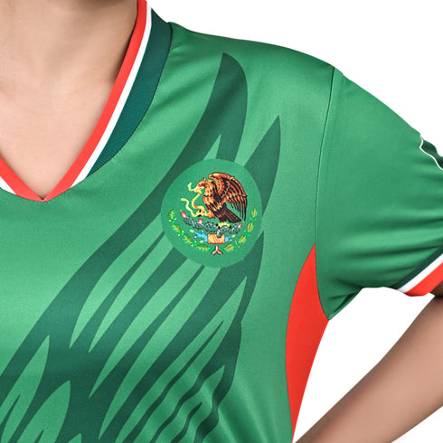 Fury Mexico Soccer Jersey -v- Neck Ripped Flag Design Black White and Green - Women