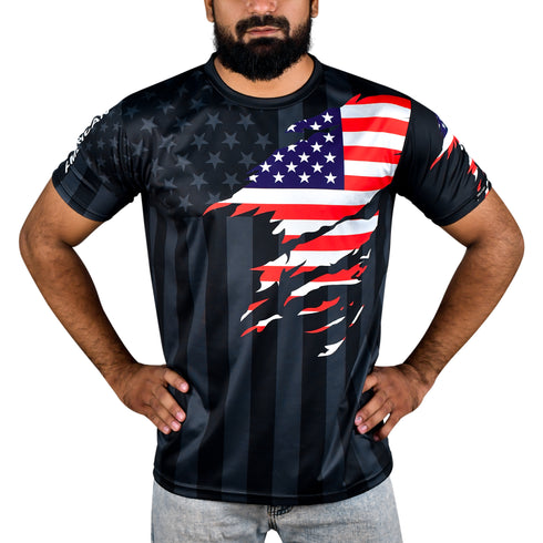 Fury USA and America Flag Emblem Black and White Soccer Jersey - Mens
