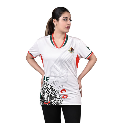 Fury Mexico Soccer Jersey -v- Neck Ripped Flag Design Black White and Green - Women