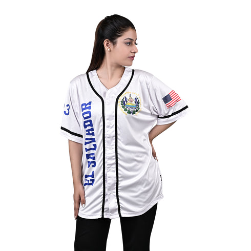 Fury El Salvador Black White and Blue Baseball Jersey - Womens