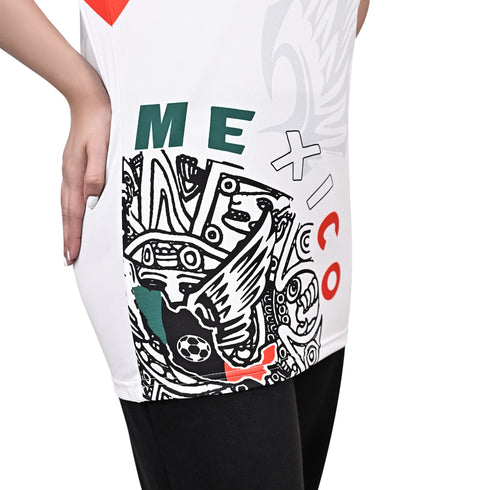Fury Mexico Soccer Jersey -v- Neck Ripped Flag Design Black White and Green - Women