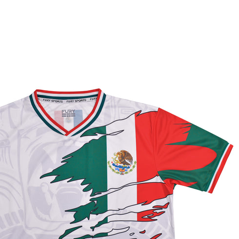 Fury Mexico Soccer Jersey – V-Neck Ripped Flag Design - Unisex