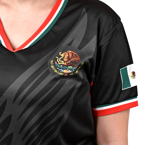 Fury Mexico Soccer Jersey -v- Neck Ripped Flag Design Black White and Green - Women