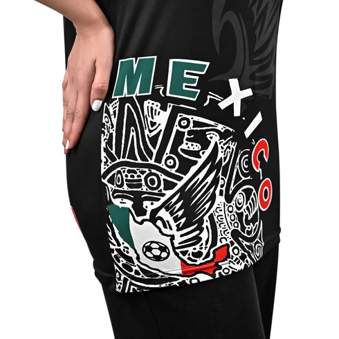 Fury Mexico Soccer Jersey -v- Neck Ripped Flag Design Black White and Green - Women