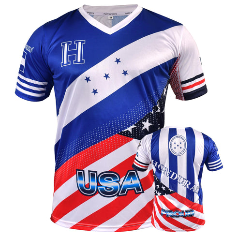 Fury Honduras and USA Flag Mix Soccer Jersey Design for Men/Women/Unisex