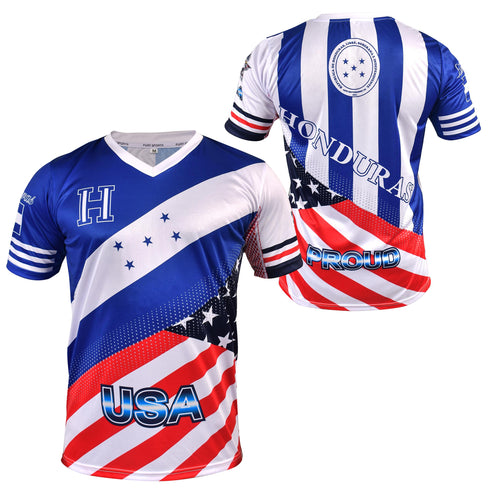 Fury Honduras and USA Flag Mix Soccer Jersey Design for Men/Women/Unisex