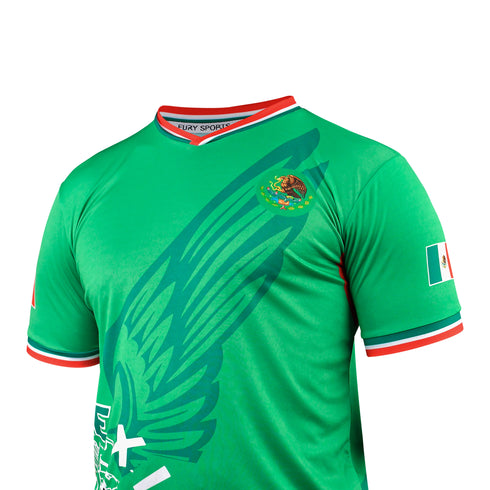 Fury Mexico Soccer Jersey V Neck Ripped Flag Design - Unisex
