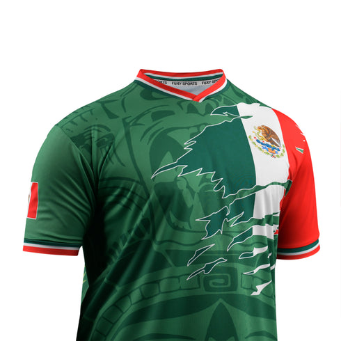 Fury Mexico Soccer Jersey – V-Neck Ripped Flag Design - Unisex