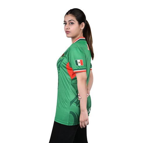 Fury Mexico Soccer Jersey -v- Neck Ripped Flag Design Black White and Green - Women