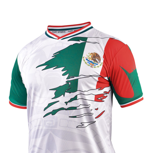 Fury Mexico Soccer Jersey – V-Neck Ripped Flag Design - Unisex