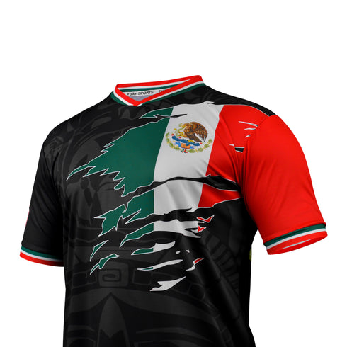 Fury Mexico Soccer Jersey – V-Neck Ripped Flag Design - Unisex