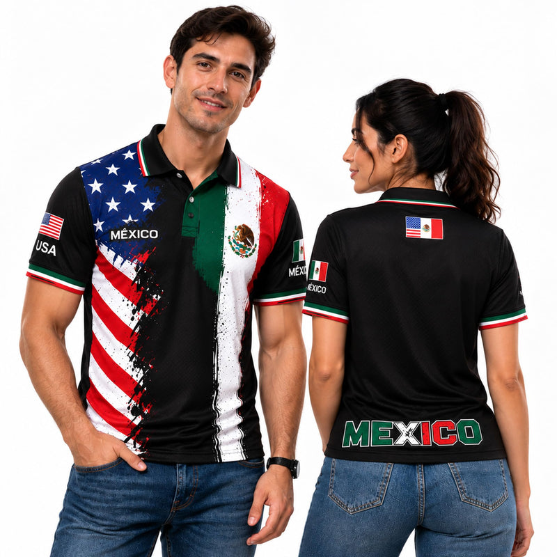 Fox & Fury Mexico & USA Split Polo Collar Soccer Jersey – Unisex