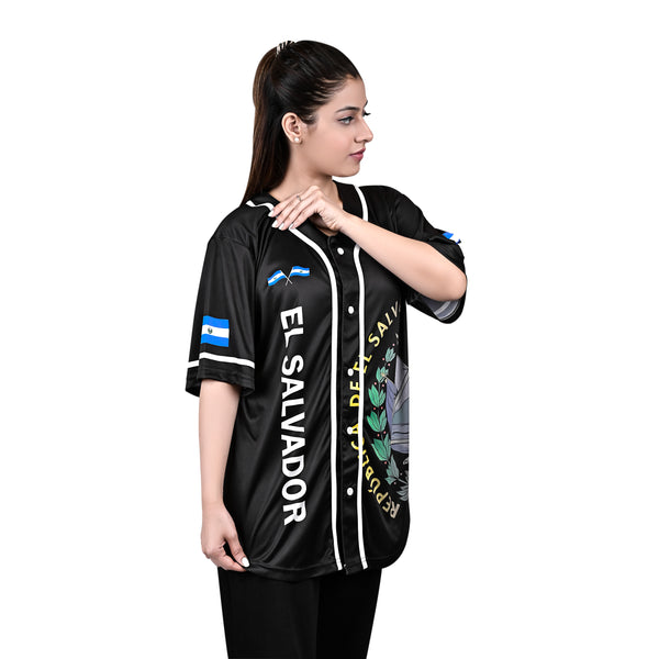 Fury El Salvador Black White and Blue Baseball Jersey - Womens