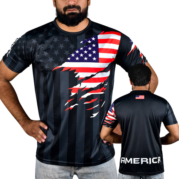 Fury USA and America Flag Emblem Black and White Soccer Jersey - Mens